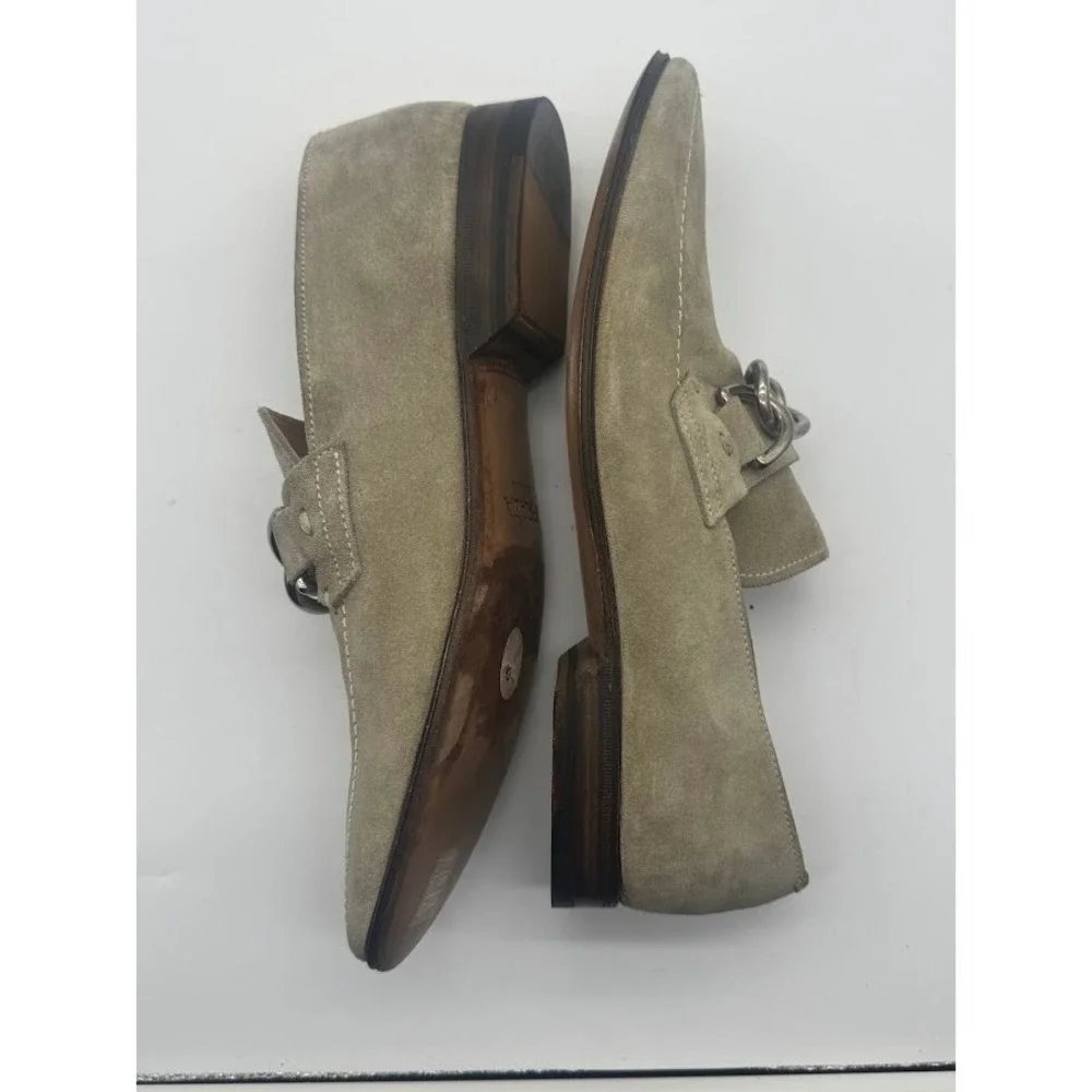 Prada Men Suede Loafers Taupe Grey Chain Detail Made in Italy 0950 5991 Size 6.5